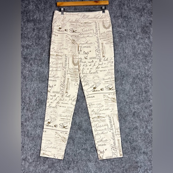 Krazy Larry Beige & BrownCursive Skinny Pants Pull-OnStretch Size 6 - Picture 12 of 12